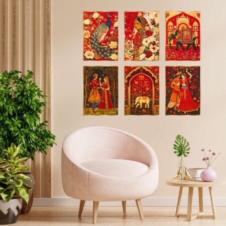 Set of Six Wall Paintings for Wall Dacoration Golden Framed Wall Paintings for Living Room & Bedroom Wall Art for Home Decoration & Office Wall Décor (17x13 inch CH-GD6-11)